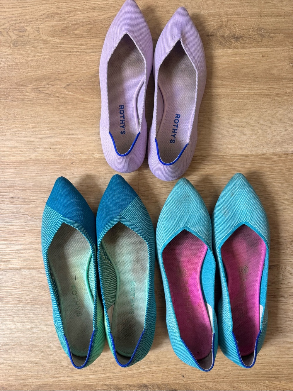 3 pairs of Rothy's point flats - size 9.5